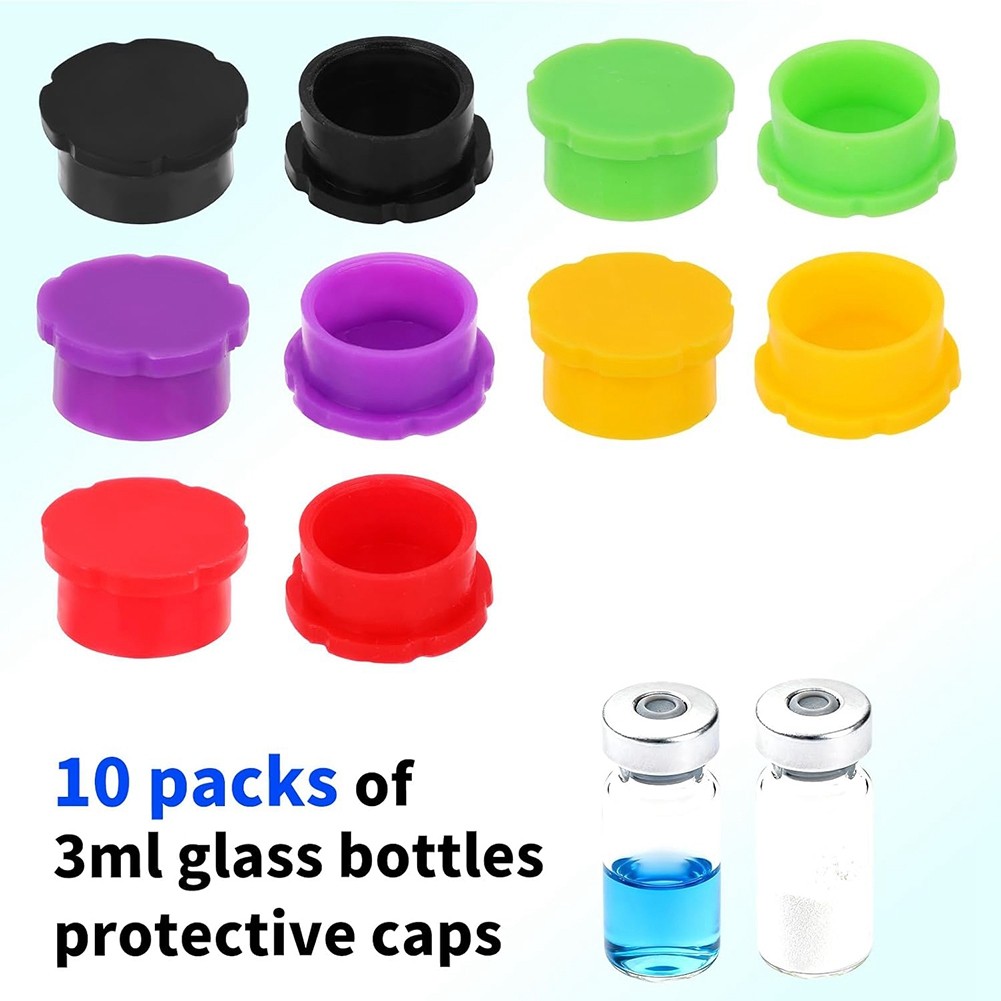 10pcs 3ml Glass Vial Caps, Multi-Color Rubber Leakproof & Reusable Lids3655