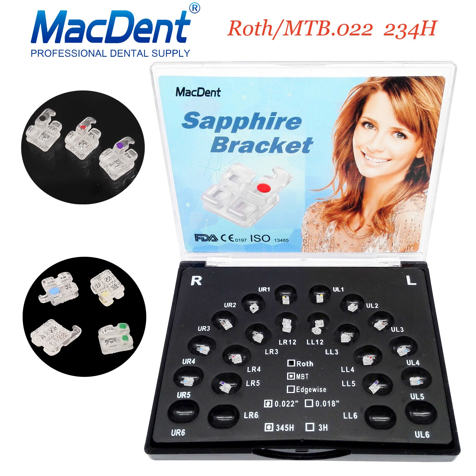 Orthodontic Self Ligating Brackets Ceramic Sapphire brace RothMBT 022”3/345Hook