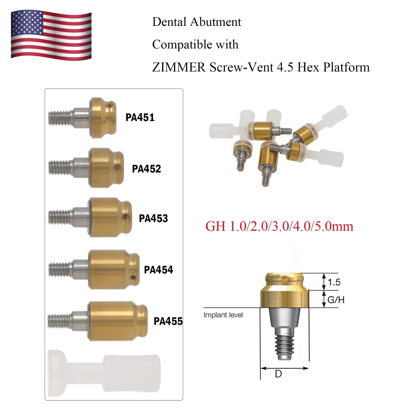 US Zest Locator Abutment for Zimmer Screw Vent 3.5/4.5 Platform and compatibles