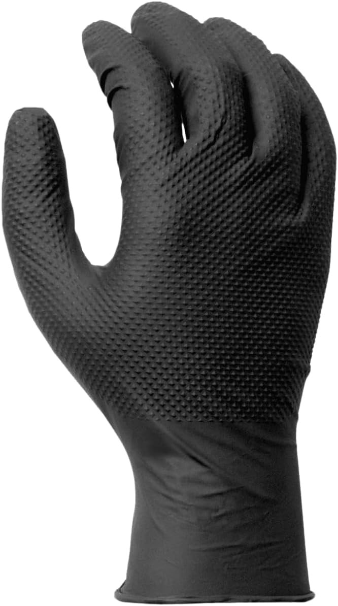 GUS Black 8 Mil Diamond Grip Nitrile Disposable Gloves – Large, 100