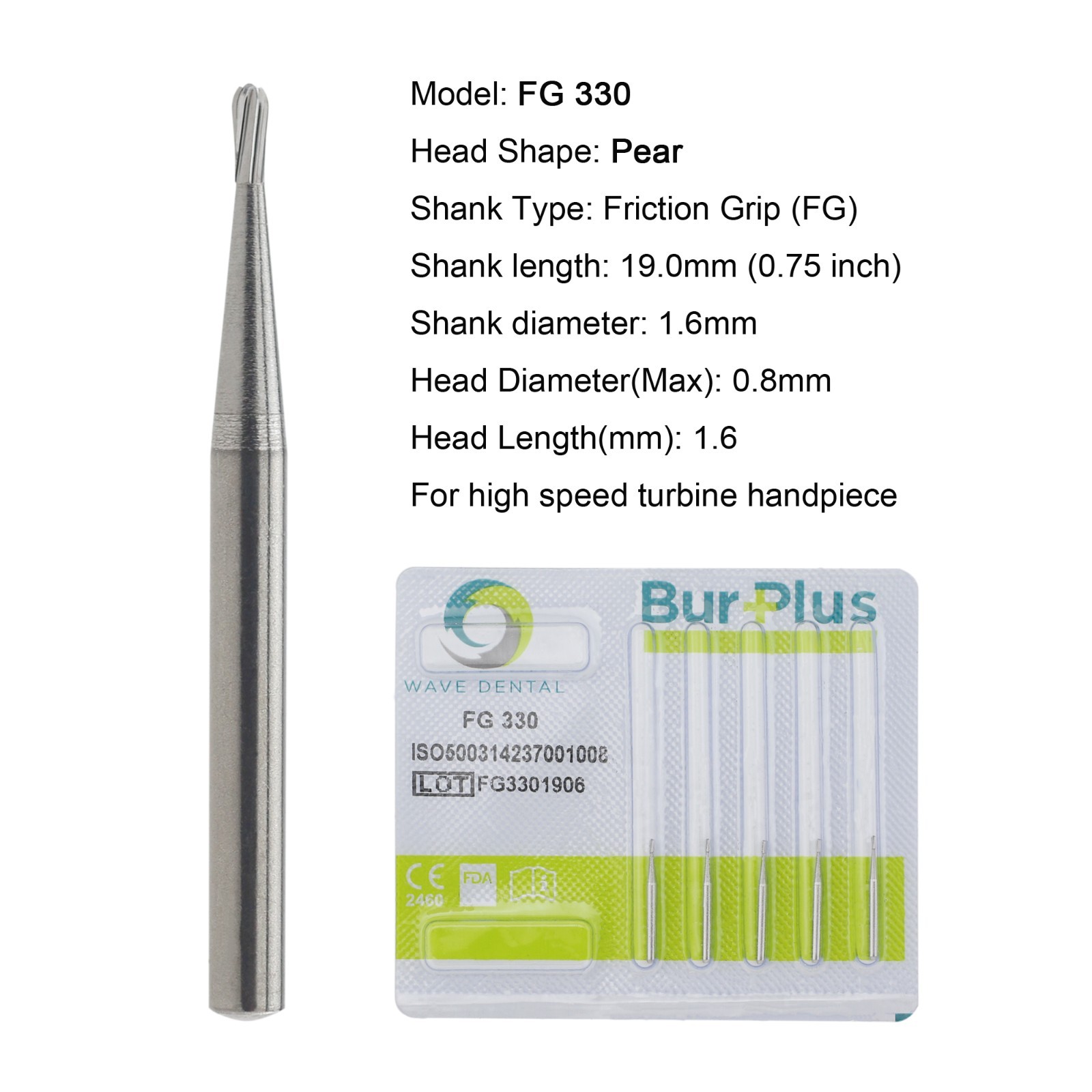 Wave Dental Carbide Burs FG 19mm High Speed Surgical 25mm FG SURG 330 557 702 6