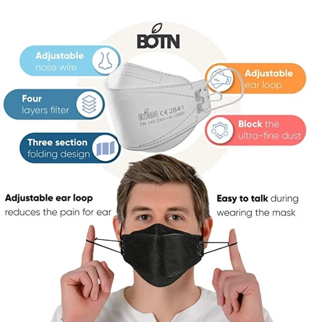 Pack of 10 BOTN Medium Adjustable KF94 Korean Face Mask Made in Korea Dust Cover