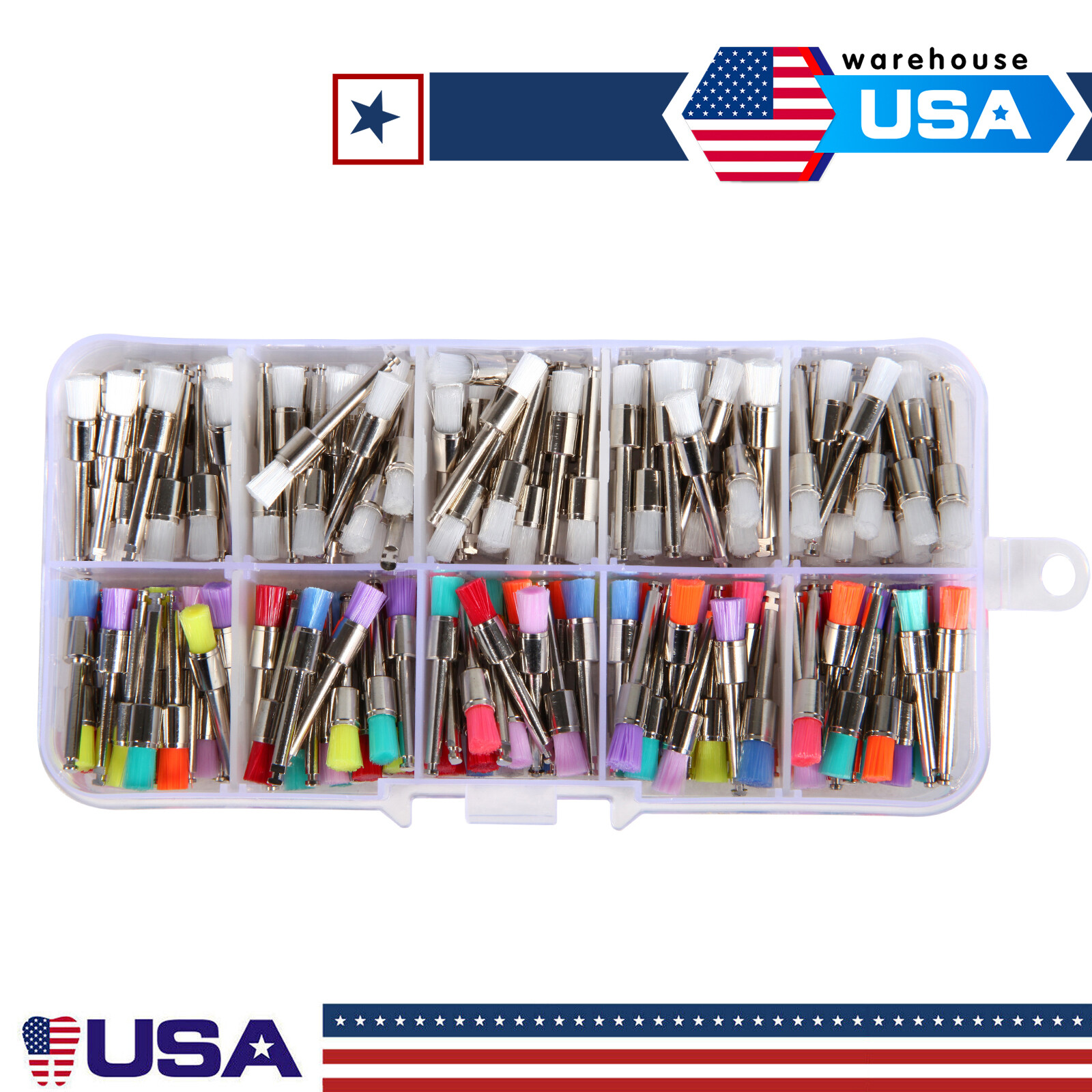 200 Pcs Dental White&Colorful Nylon Latch Flat Polishing Polisher Prophy Brushes