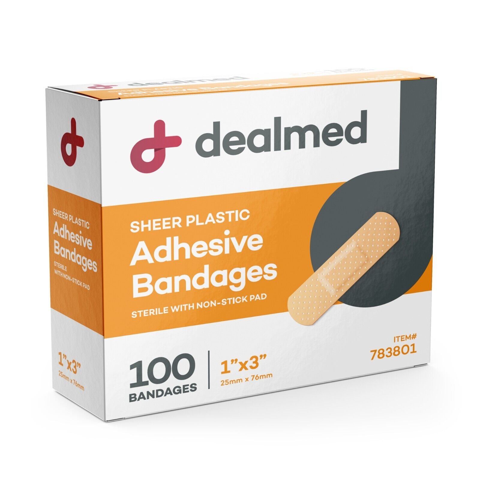 Dealmed Adhesive Bandages, Sheer, 1″ x 3″, 100 Count (2 Pack)