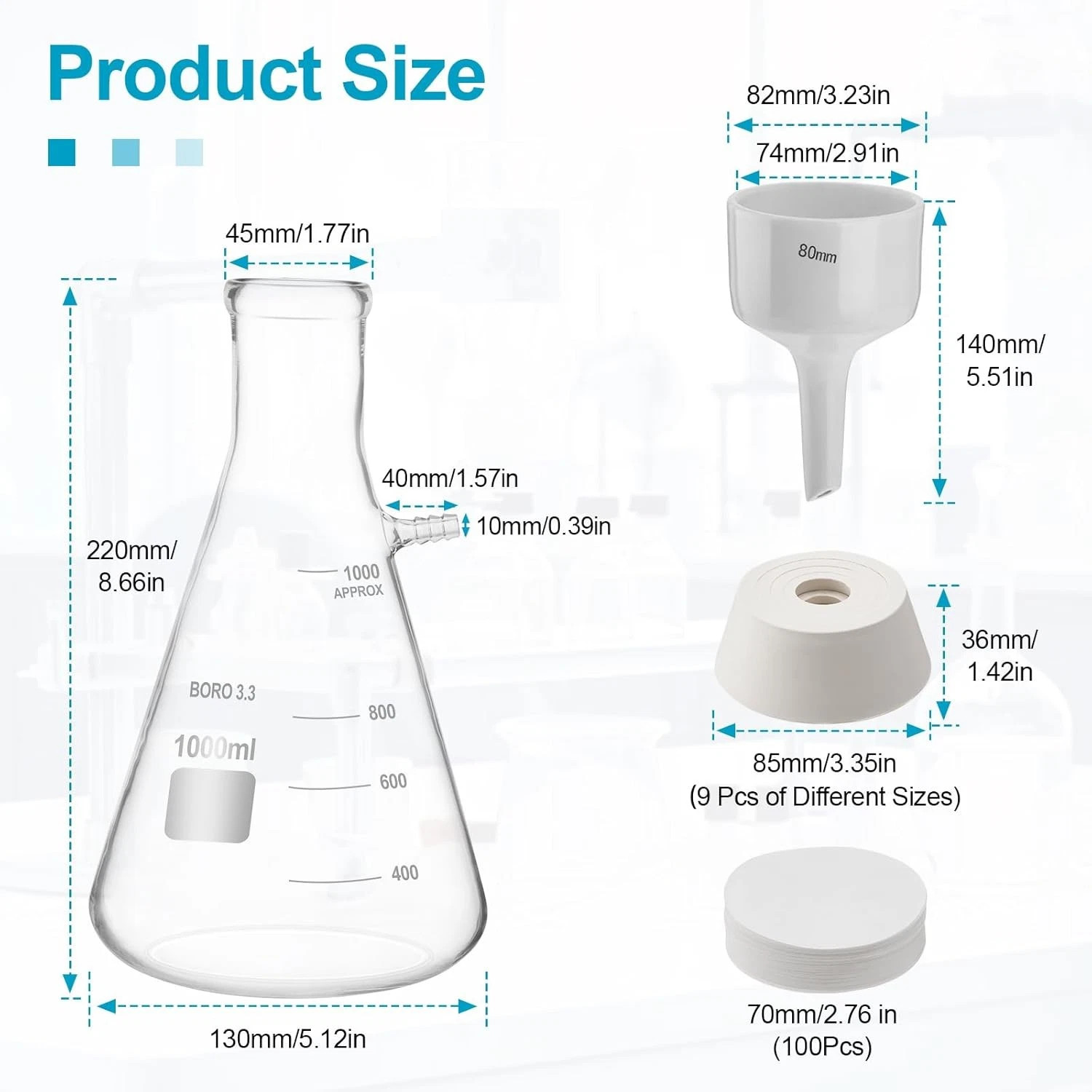 1000ml Buchner Funnel Filtering Kit Lab Filtering Flask Glass w/ Flask Funnel US