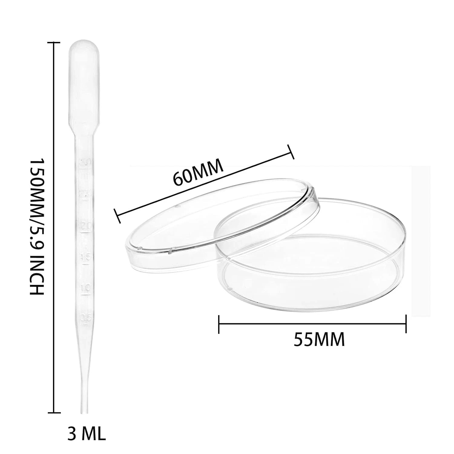 Bekith 100 Pack Plastic Petri Dishes with Lids, 60Mm Dia X 15Mm Deep Sterile Cle