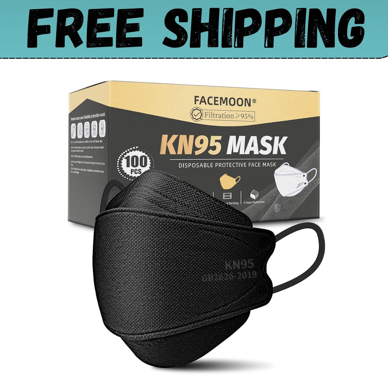 KN95 Face Mask Disposable Adults – 100 Pack 5 Layer Protection Adjustable KN95
