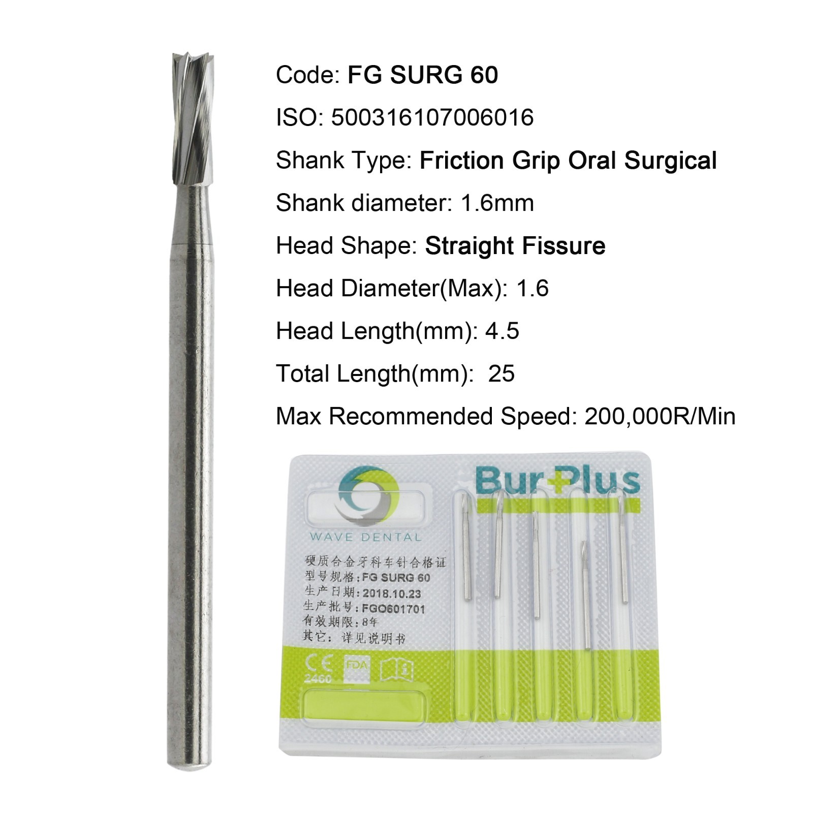 Wave Dental Surgical Burs 25mm Carbide Bur High Speed Round FG SURG 557 702 2 4