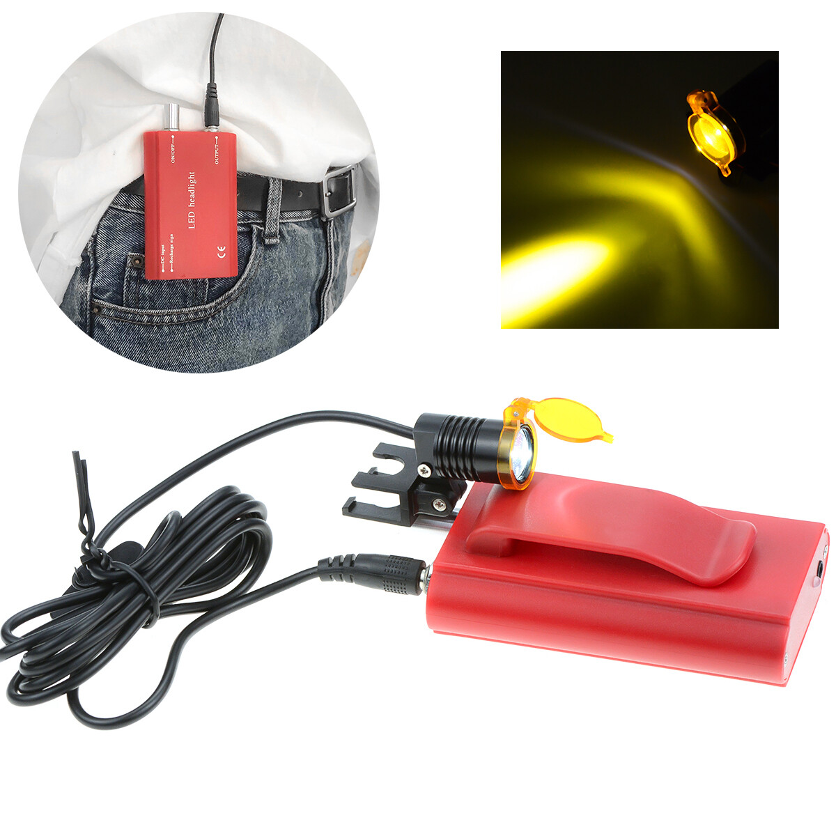 3W Dental Surgical LED Headlight Waist-hanging Headlamp with Filter for Loupes