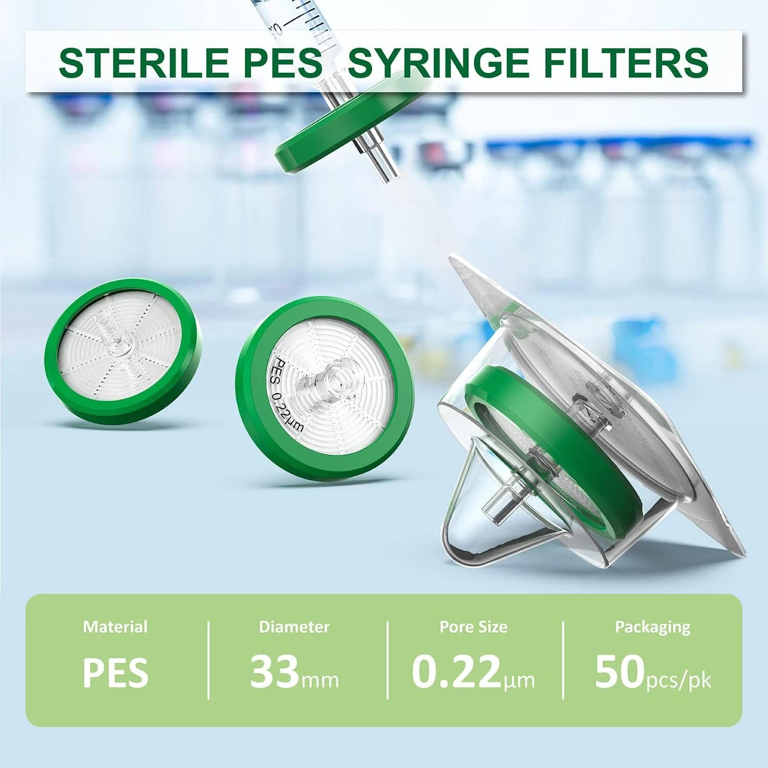 200x2mL HPLC Vials 9mm Screw Caps +50x Sterile PES 0.22μm 33mm Syringe Filters