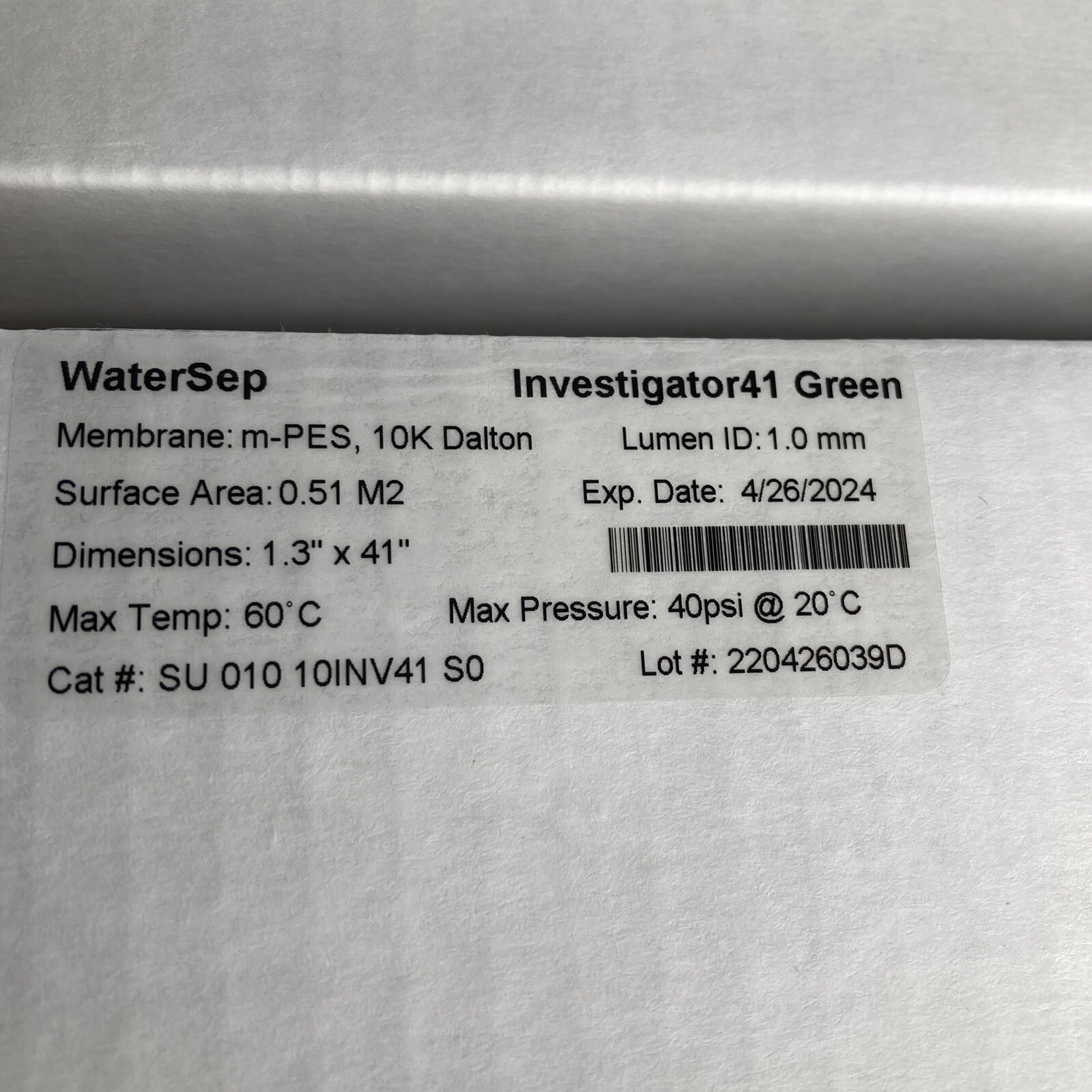 Hollow Fiber Filter Cartridges – 01010INV41 – 10k Dalton – For Intl Buyer