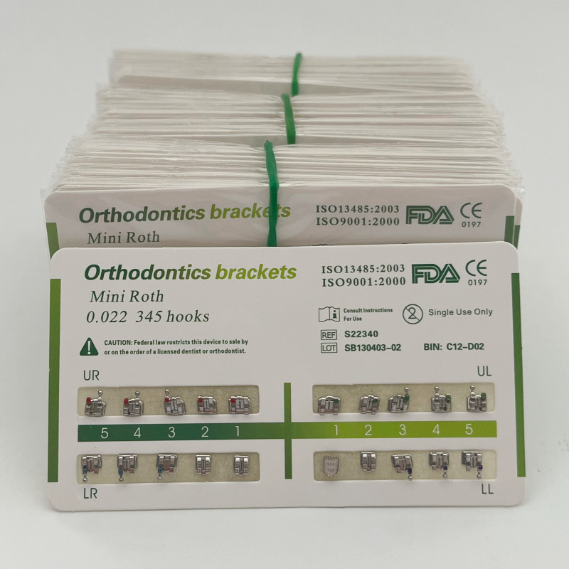 1-200Sets Dental Orthodontic Metal Brackets Mini Roth 022 345 hooks Mesh Base
