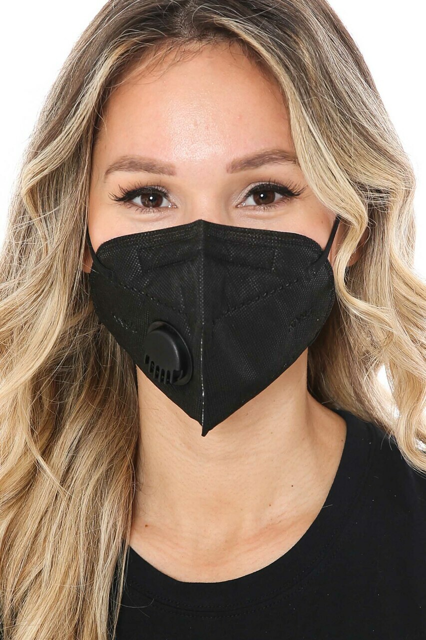 50/100Pcs Black KN95 Face Mask 5 Layer BFE 95% Disposable Respirator with Valve