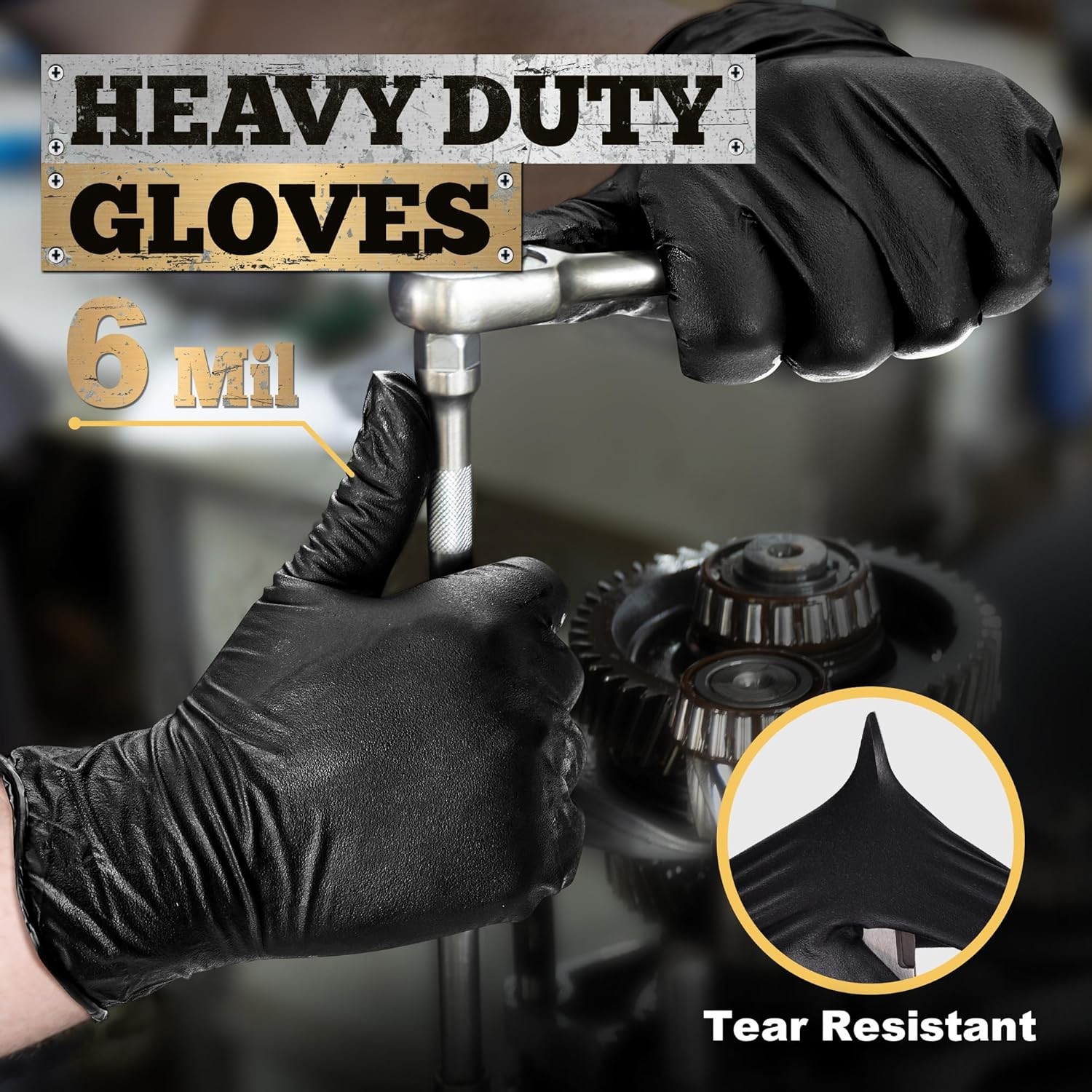 TitanFlex Heavy Duty Black Nitrile Gloves, 6 Mil, Fully Textured, Mechanic Dispo