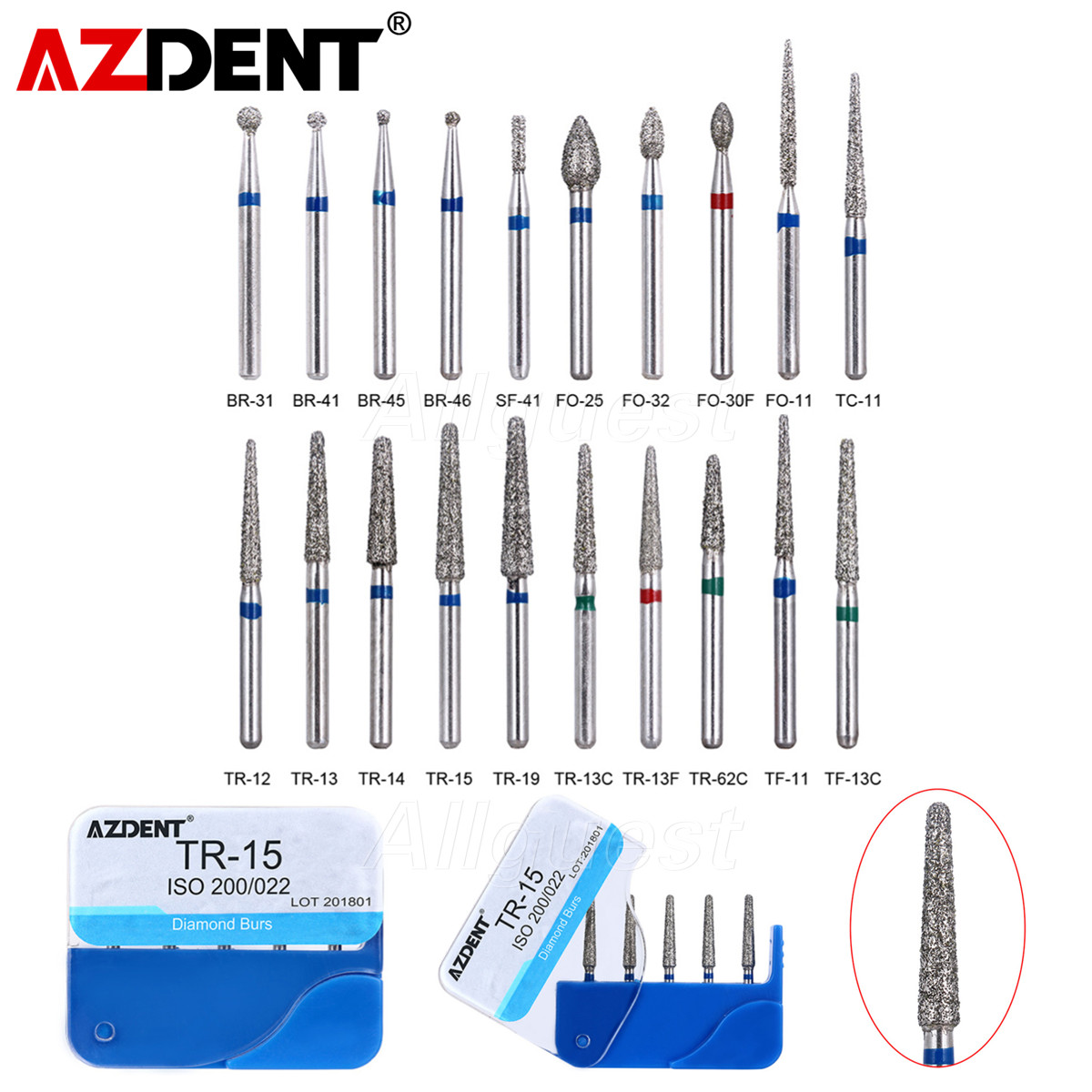 20 Types/100Pcs Dental FG Diamond Burs For High Speed Handpiece Medium AZDENT