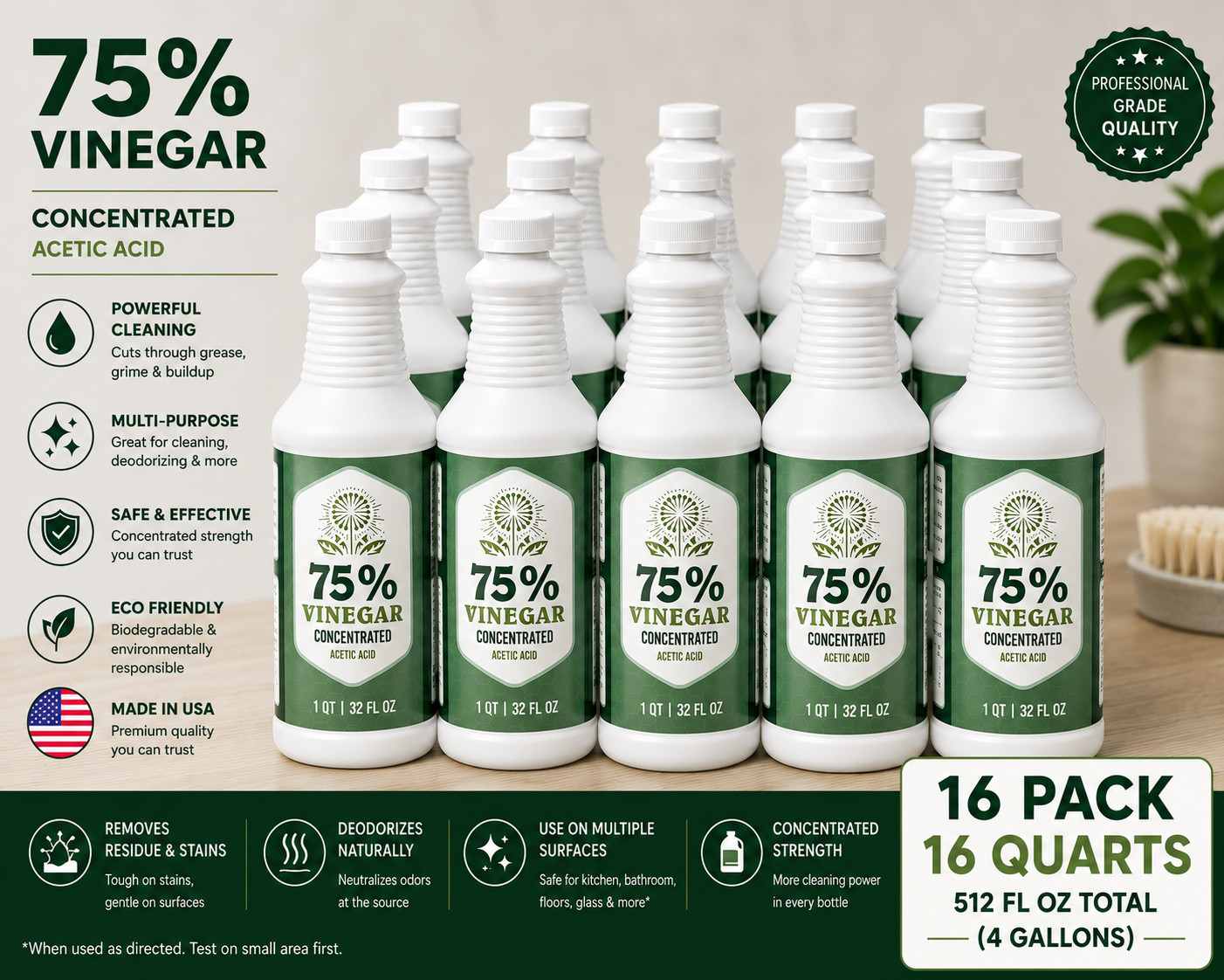 Premium 75% Vinegar – Lab Strength – Concentrated 75% Acetic Acid – White