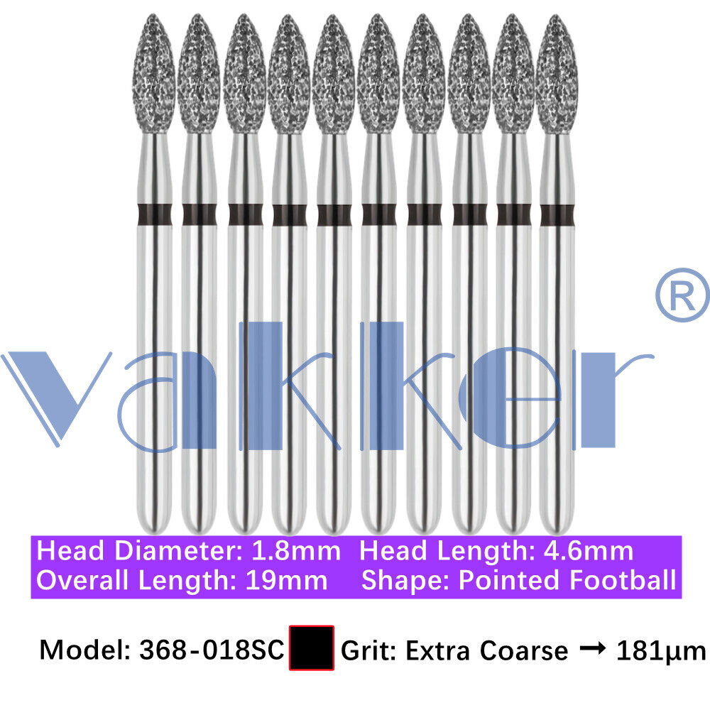 10pc Vakker Dental FG Football Egg Shape Diamond Burs for High Speed Handpiece