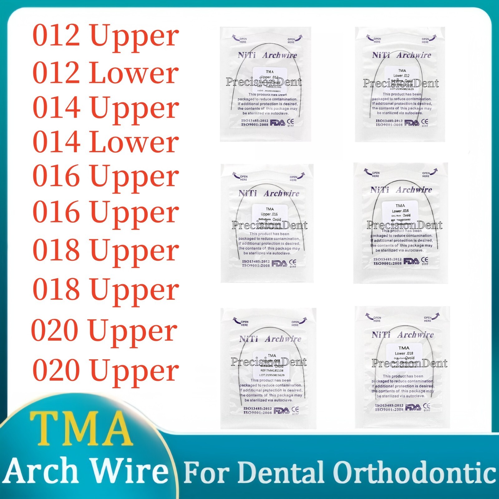 10 Packs Dental Orthodontic TMA Arch Wire Round Ovoid Round Upper/Lower 012-020