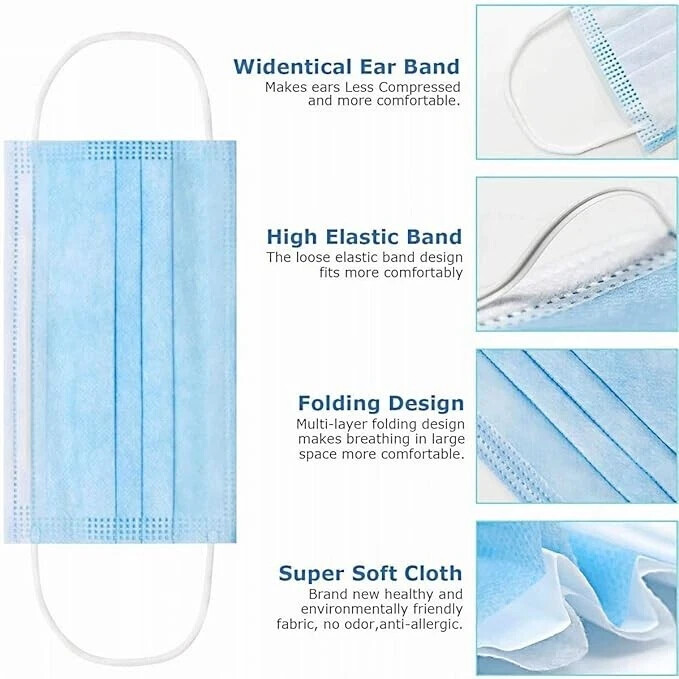 GP Craft 50/100 Pcs Disposable Face Cover 3-Ply Filter Breathable Earloop Masks