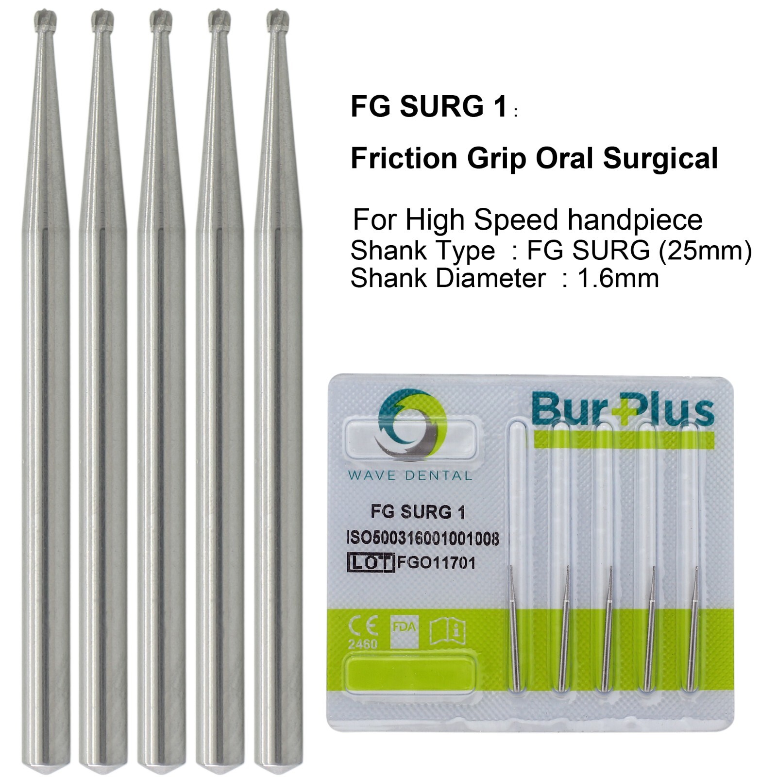 Wave Dental Surgical Burs Round 2 4 6 8 1/4 FGOS SL Carbide 25mm For High Speed