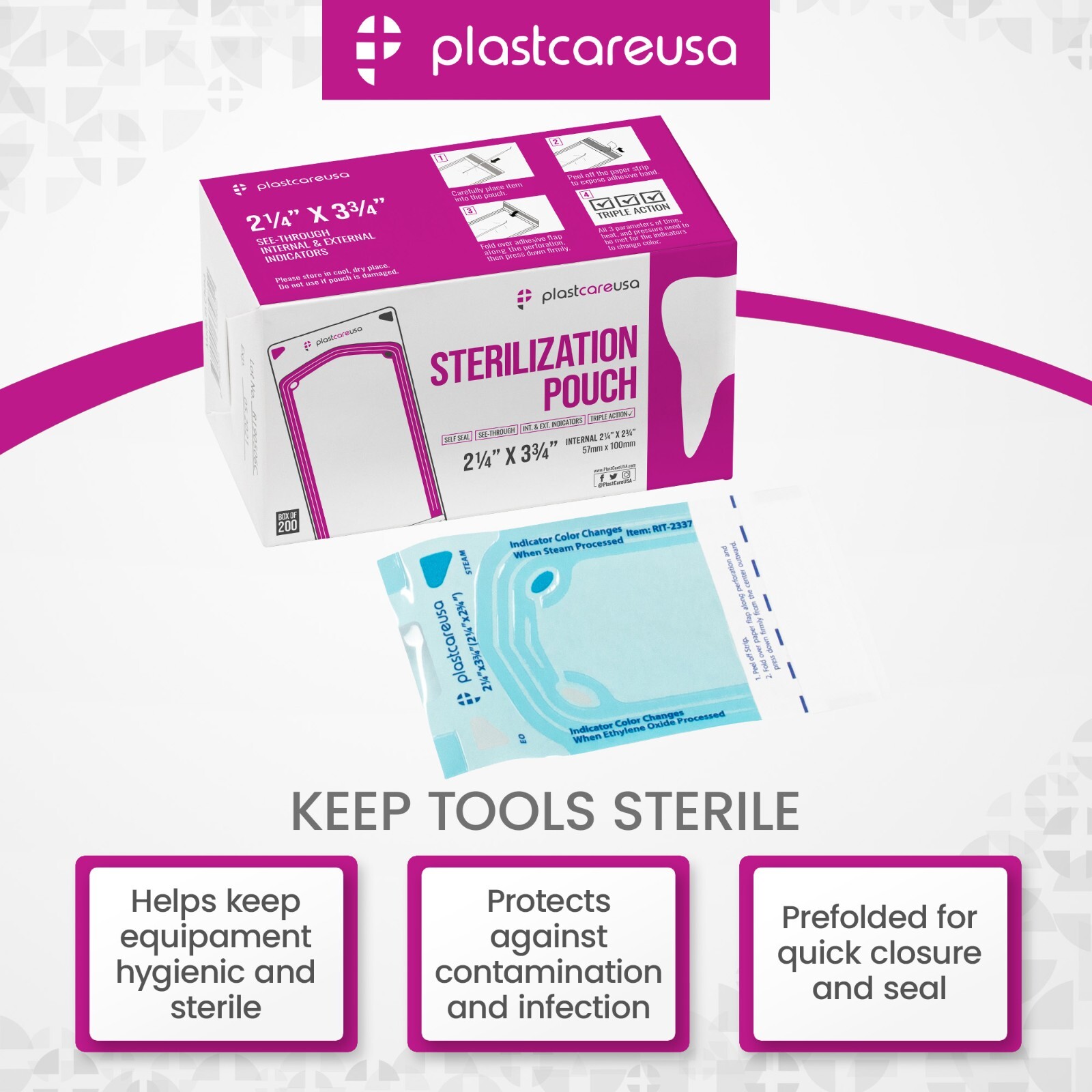 1000 2.25″ x 2.75″ Self-Sterilization Pouches Autoclave Bags Dental Tattoo 5 Box