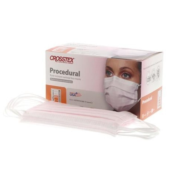 *50-Pieces* Crosstex Procedural Earloop Face Mask ASTM Level 2 Pink GCPPK