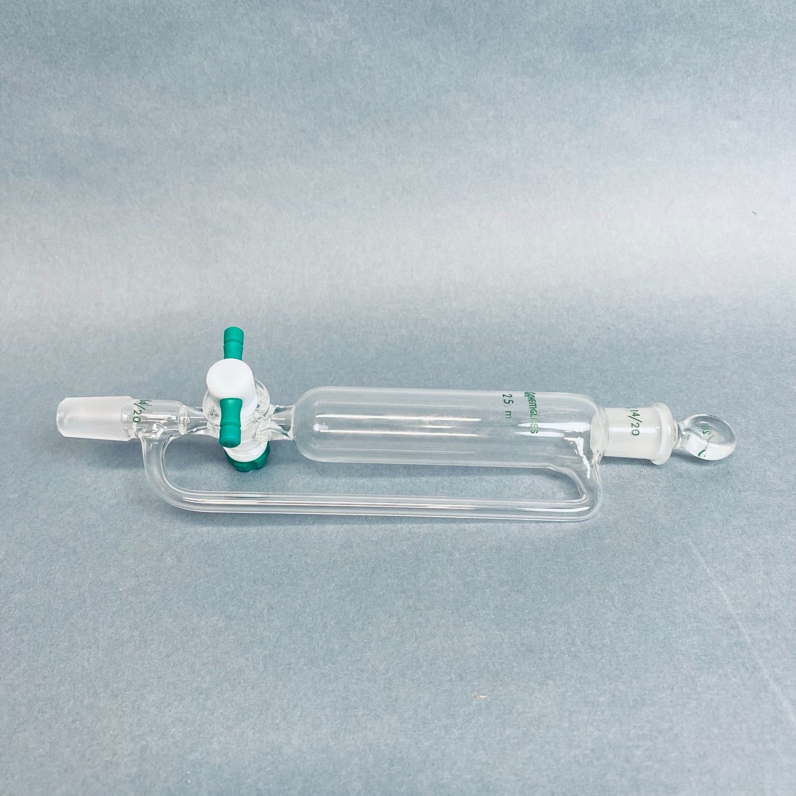 Chemglass Addition Funnel 25 ml 14/20 Joint PTFE Stopcock with Stopper