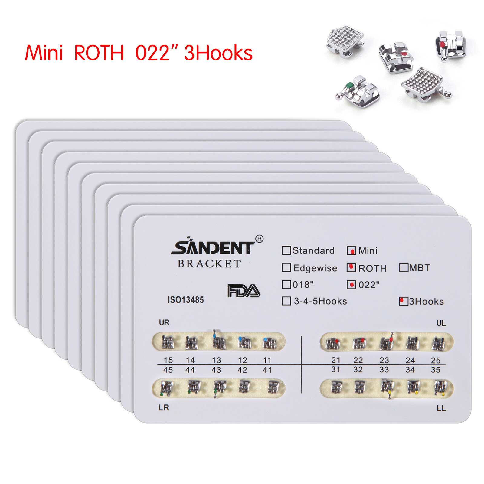 10 Packs SANDENT Dental Orthodontic Brackets Braces Mini Roth 022″Slot 3 Hooks