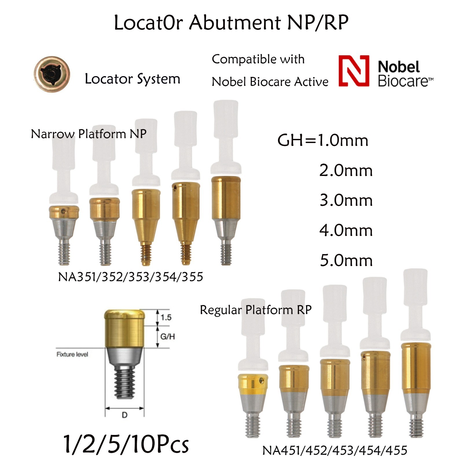 US For Nobel Active Biocare ZEST Locator Abutment Conical Connection NP/RP 1-5mm