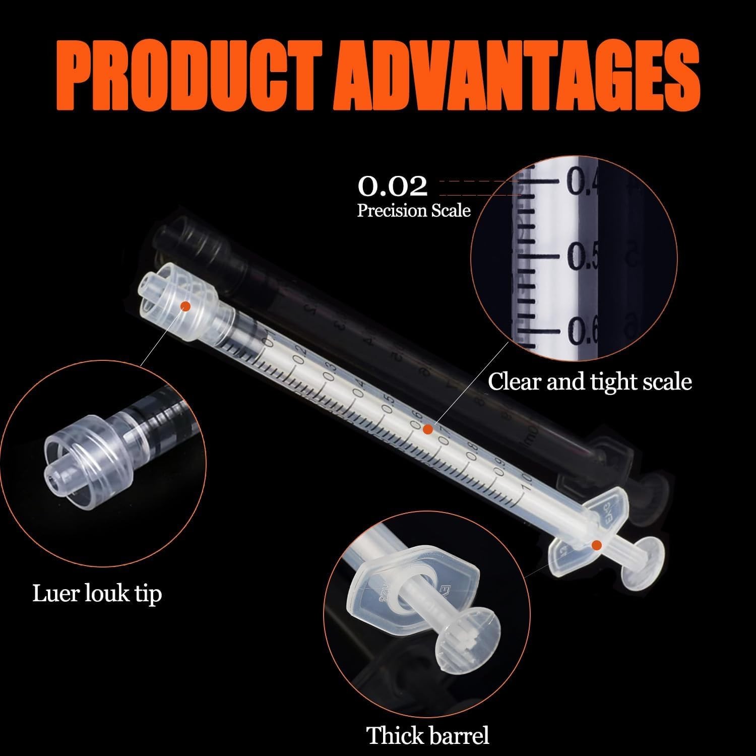 50Pack 1ml Luer Lock Syringes (No Needle) Sterile & Professional,Individually…