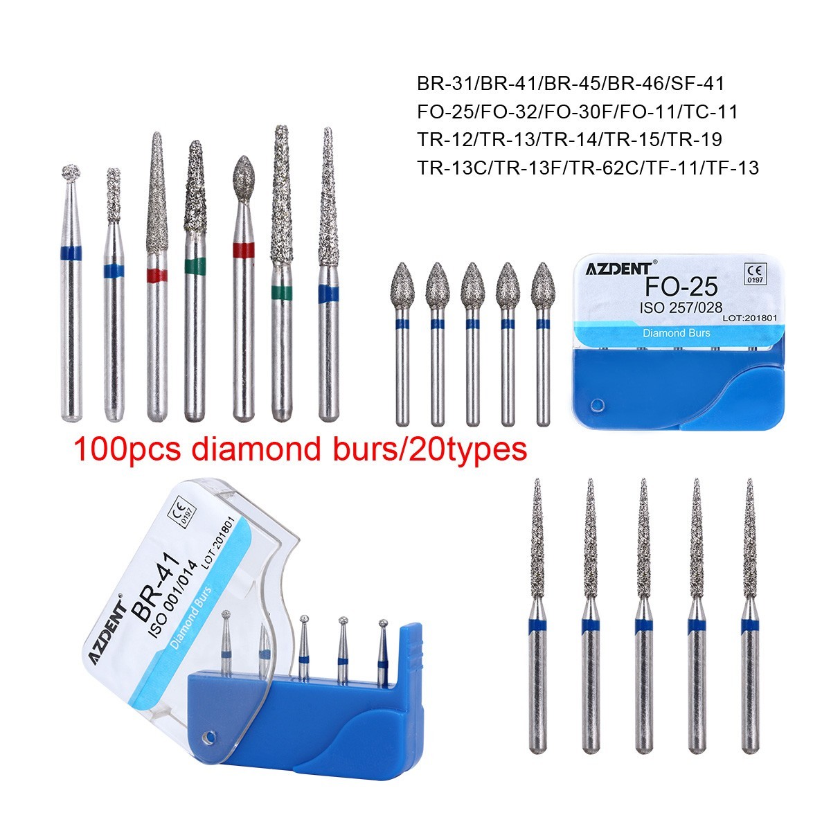 20packs/100Pcs Dental Diamond Burs for High Speed Handpiece Medium FG 1.6MM
