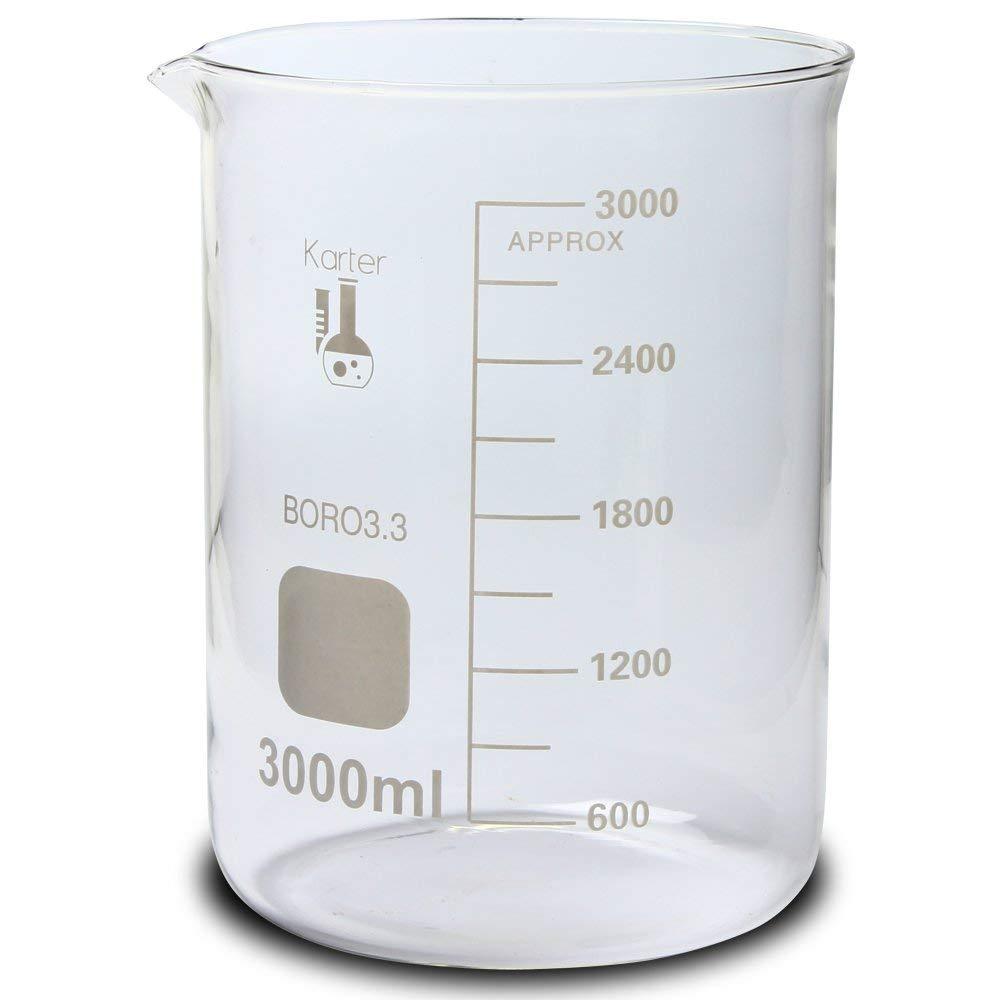 3000ml Beaker, Low Form Griffin, Boro 3.3 Glass, Graduated, Karter Scientific