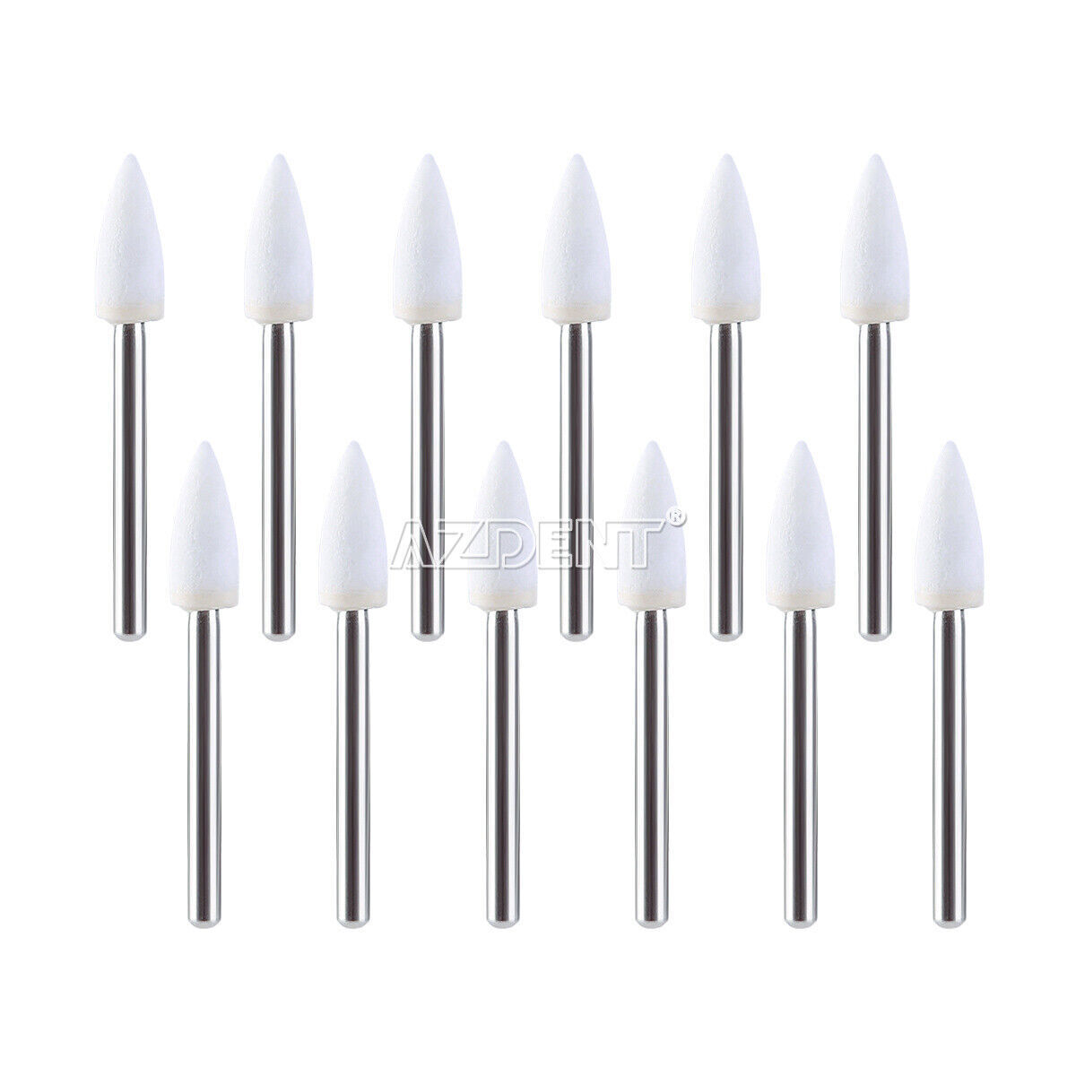 AZDENT Dental White Stone Polishing Burs Flame Mounted FG Abrasion Point Burs