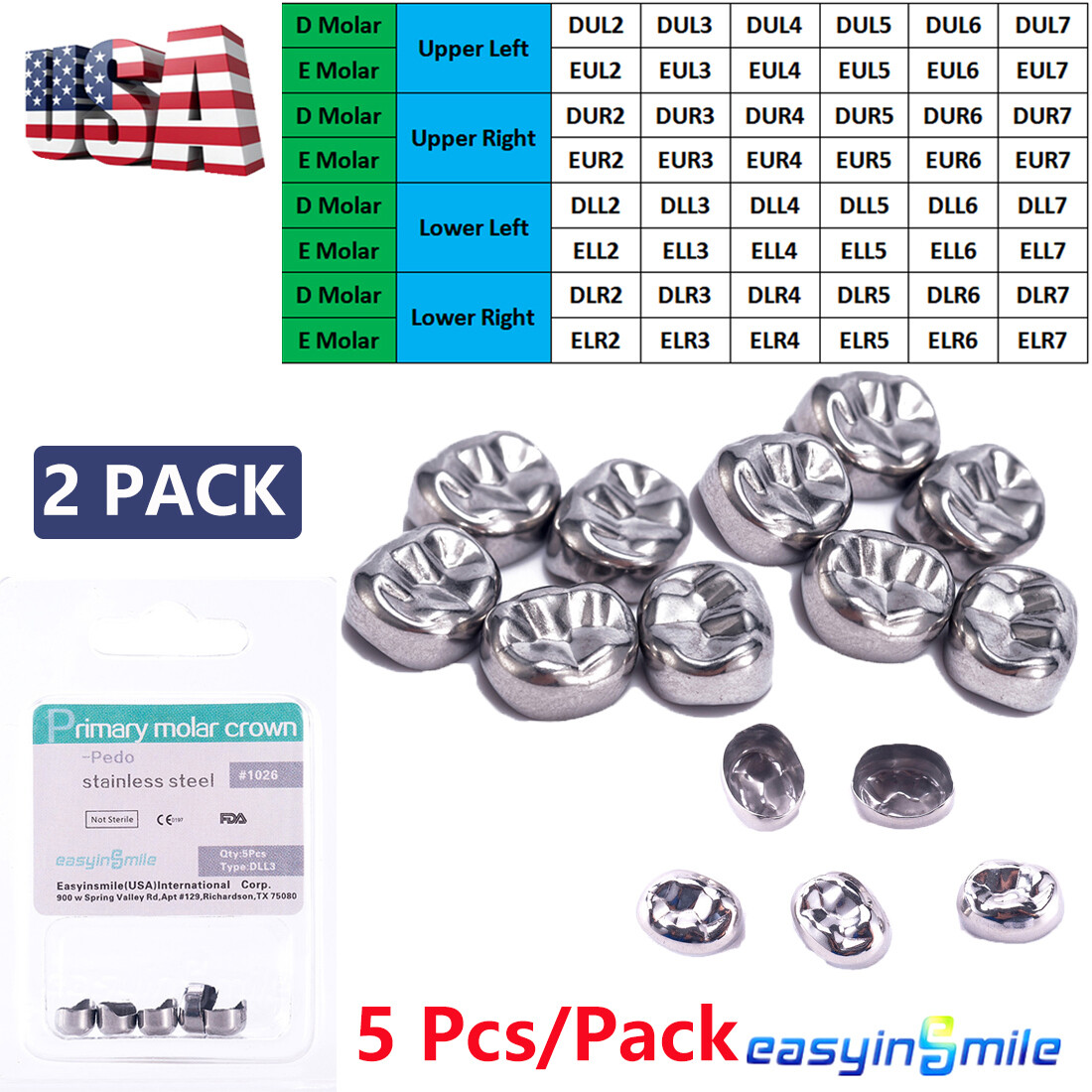 Dental Kids Crown Stainless Steel Primary Molar Crown D Premolar/E Molar DUL-UR2