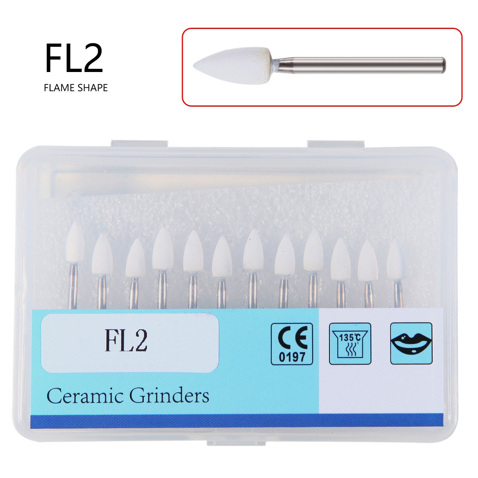 12*Dental Flame Mounted White Stone Polishing Burs FG Abrasion Point Polisher st