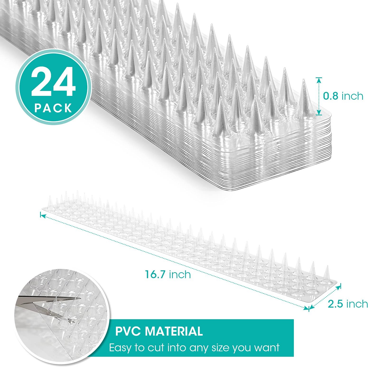 Touri 24 Pack Clear Transparent PVC Bird Spike Strips for Outside Fences and Roo