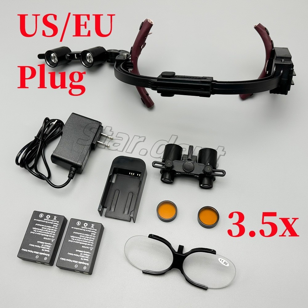 Dental 3.5X Surgical Binocular Loupes Headband Magnifier LED Headlight US/EU