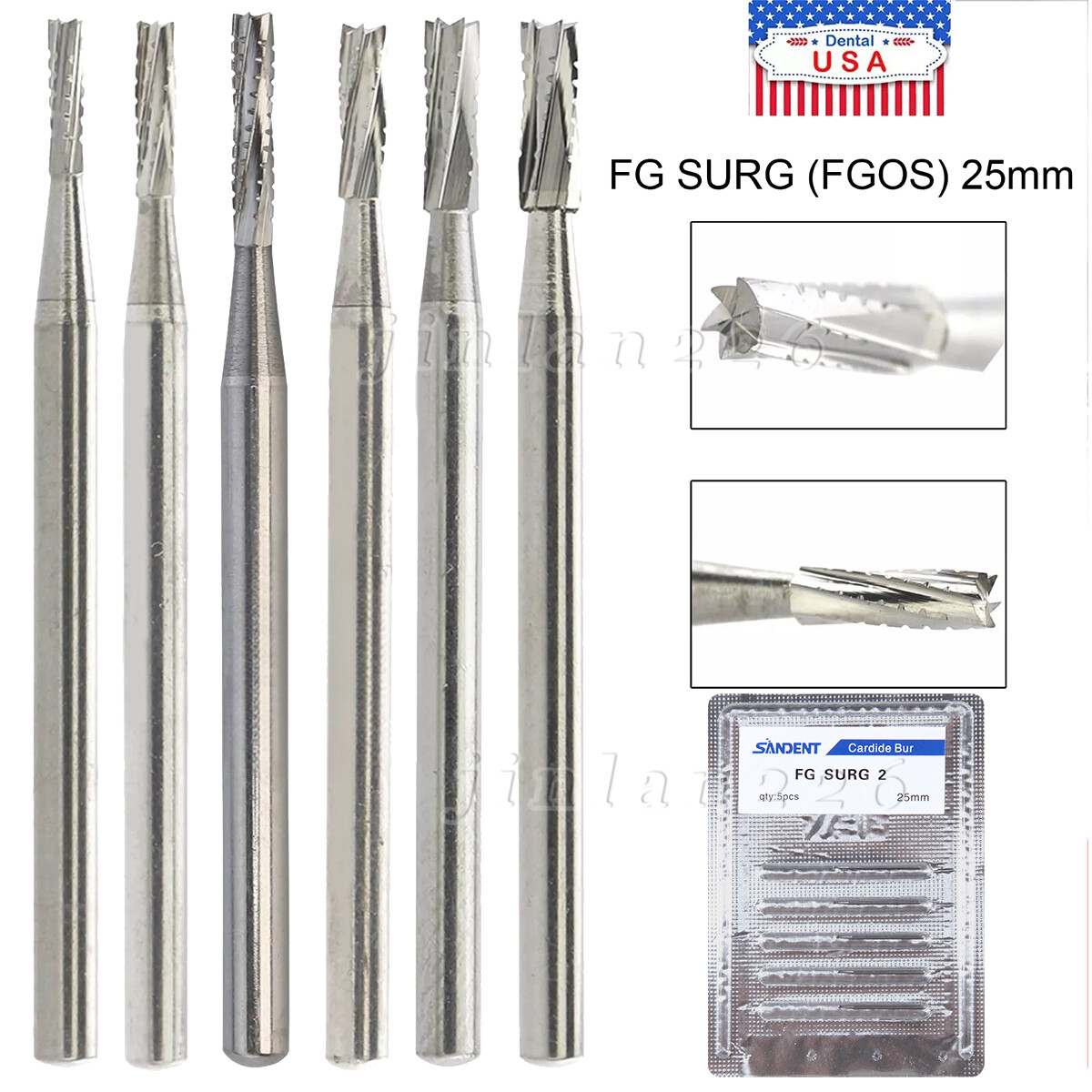 Dental Carbide Burs High Speed FG Taper Fissure 5pcs/pk
