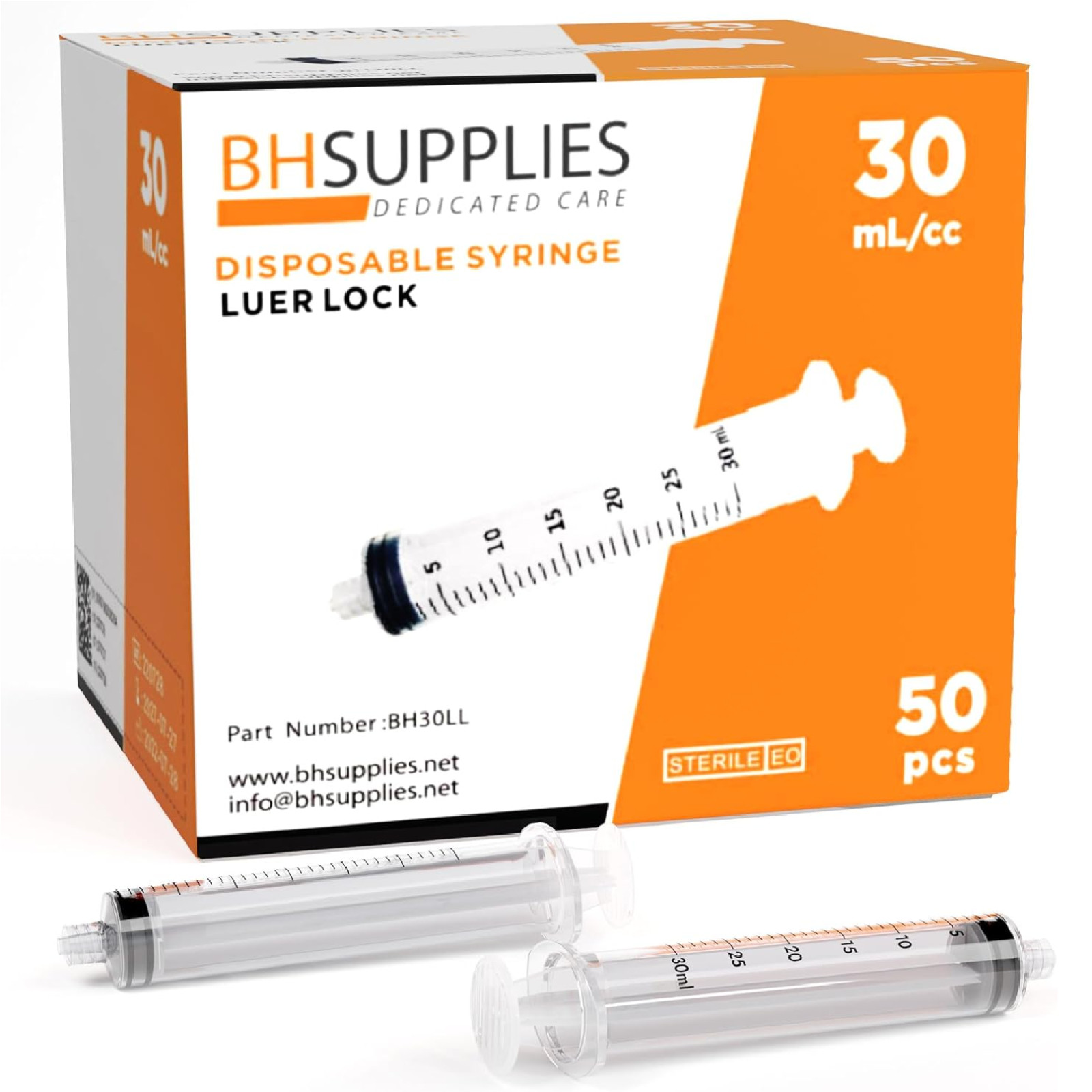 BH Supplies 30ml Luer Lock Tip Syringes (No Needle) – Sterile, Individually Wrap