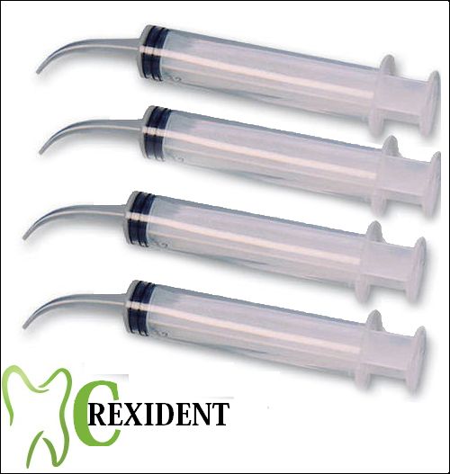 Disposable dental irrigation syringe with curved tip- 10CC