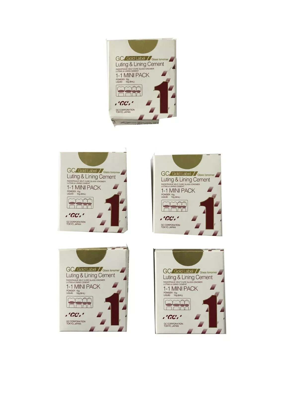 Pack of 5 GC FUJI I 1 Powder Liquid Luting Cement Mini Dental glue permanent