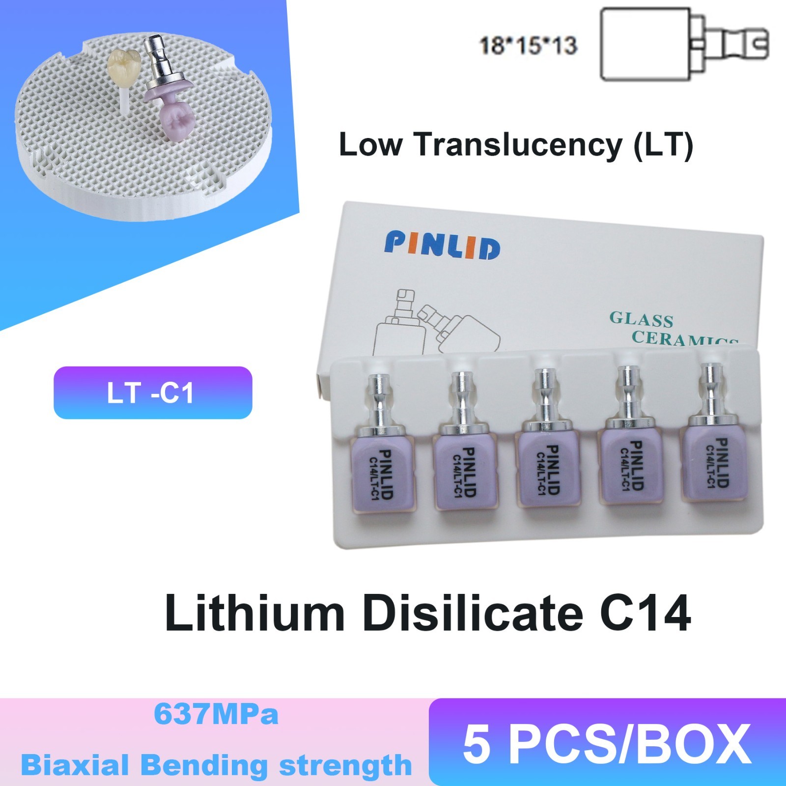 5Pcs LT C14 Dental Emax CAD CAM Glass Ceramic Blocks Lithium Disilicate CEREC
