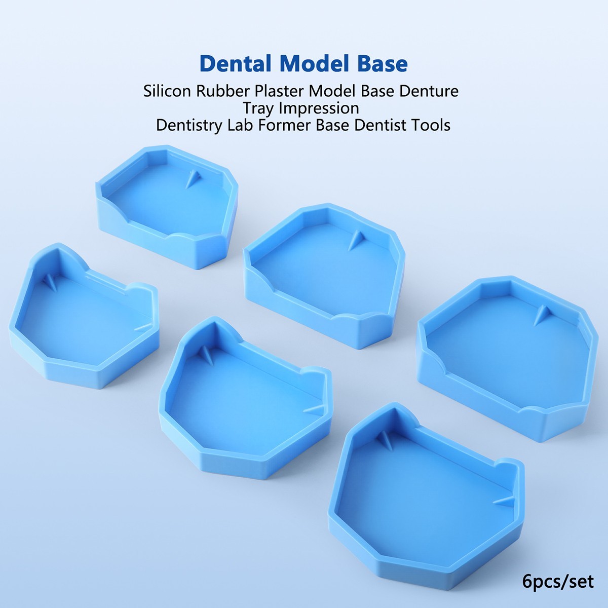 Dental Model Former Base Molds Blue Silicone Rubber Notches Plaster Types 6pcs