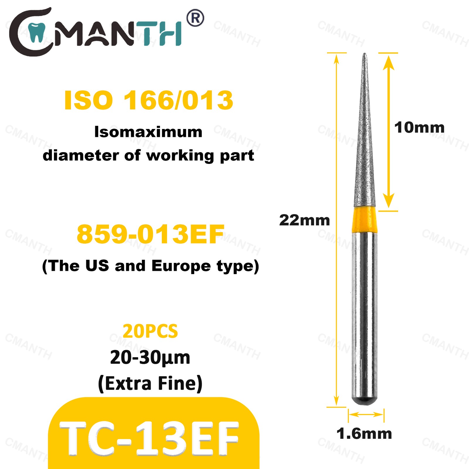 US TC Type Dental Diamond Bur Extra Fine polishing Drill For High Speed 20Pcs FG