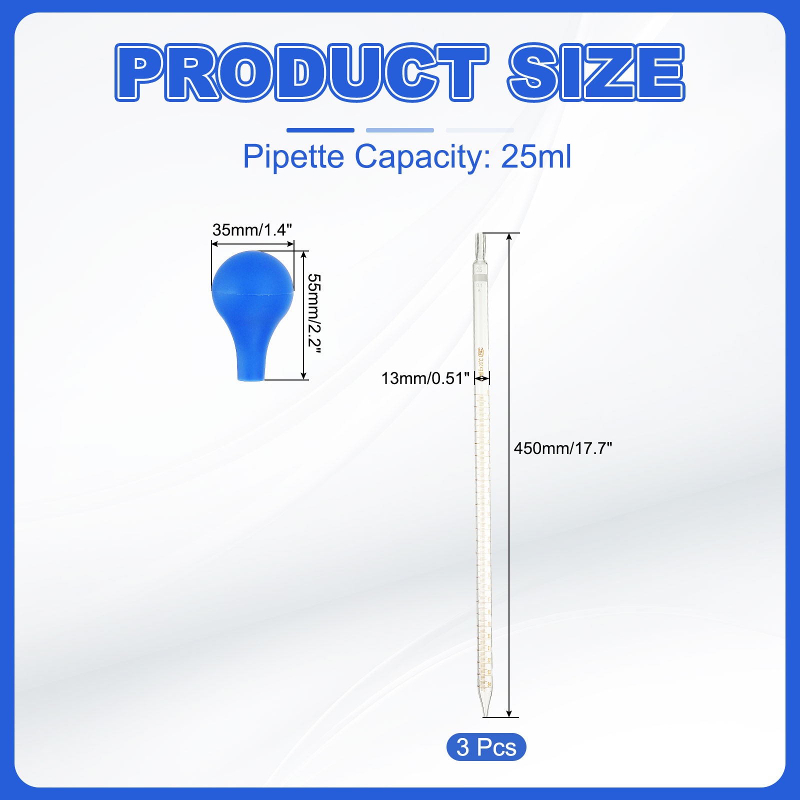 Graduated Dropper Pipettes Kit, 3pcs 25ml Pipette with Rubber Cap, Clear