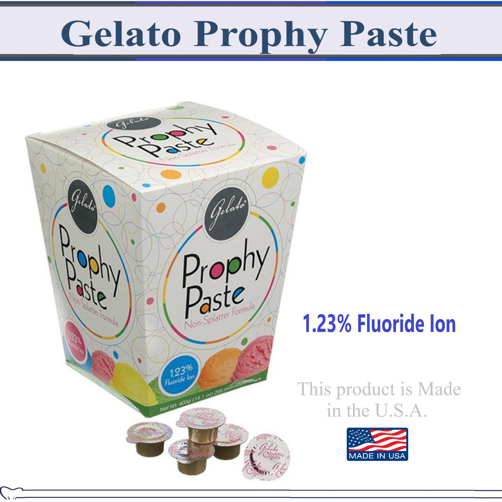 Dental Gelato Prophy Paste 1.23% APF Non Splatter All types & Flavor Gluten Free