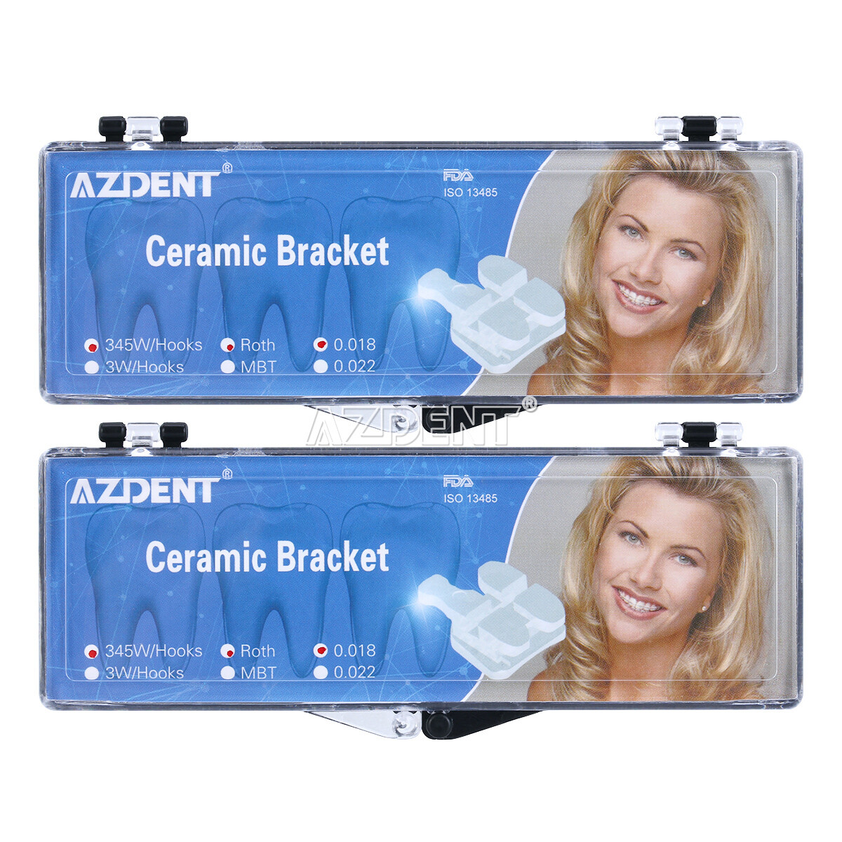 AZDENT Dental Orthodontic Ceramic Braces Bracket Roth MBT 0.018/.022 Hooks 3-4-5