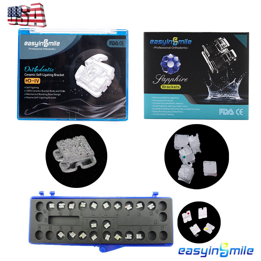 Orthodontic Self Ligating Brackets Ceramic Sapphire brace RothMBT 022”3/345Hook