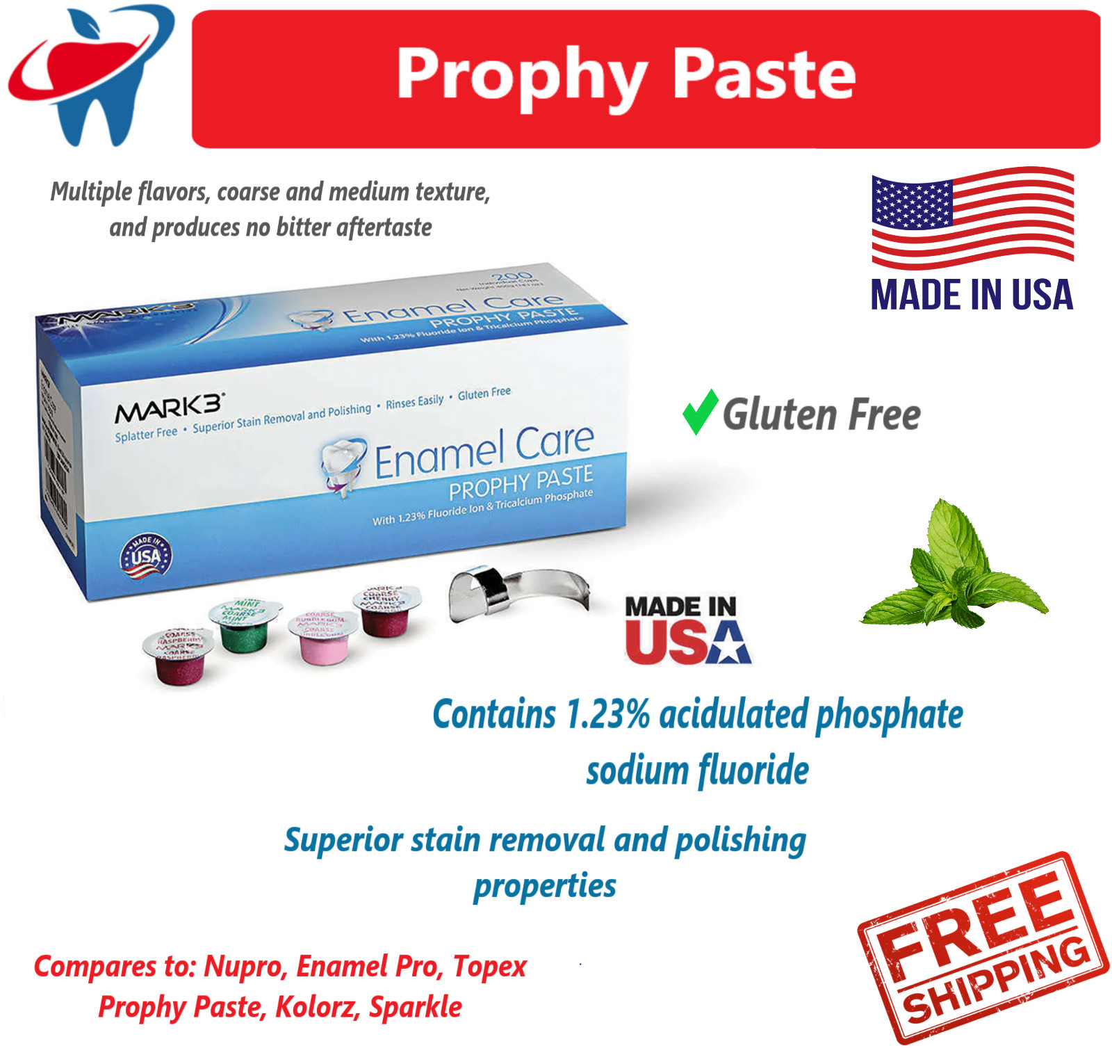 Dental Prophy Paste Prophylaxis Non Splatter Mark3 All types & Flavors 50-600/Bx