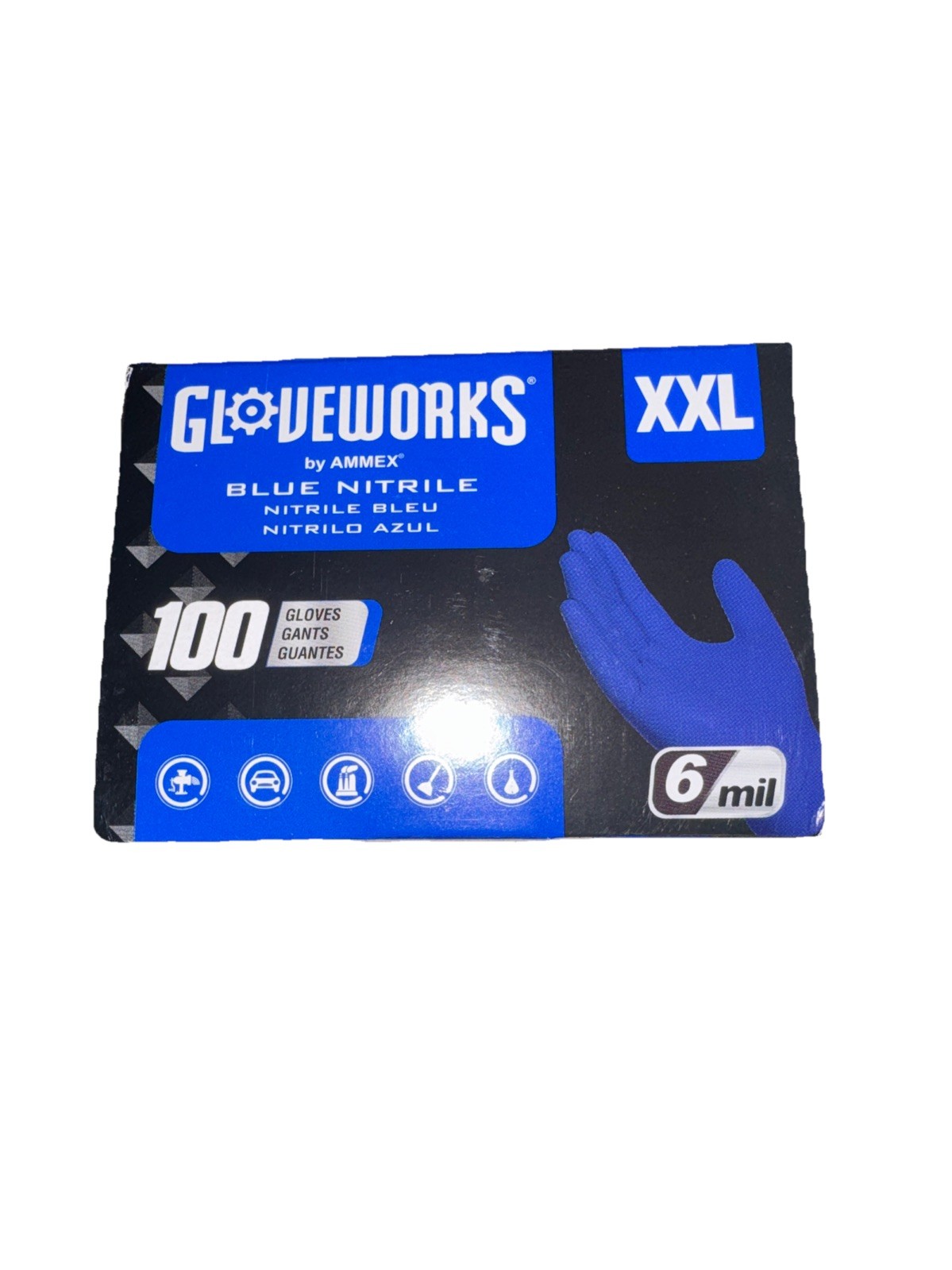 Ammex GWRBN49100 Gloveworks Blue Nitrile Powder Free Industrial Gloves, 6 Mil